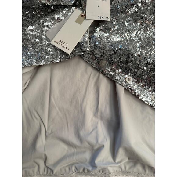 Good American Women's Medium Silver Cluster Sequin Cropped Cardigan Jacket - Picture 8 of 11